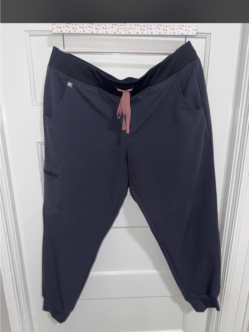 Figs Charcoal Joggers with Pink Drawstring